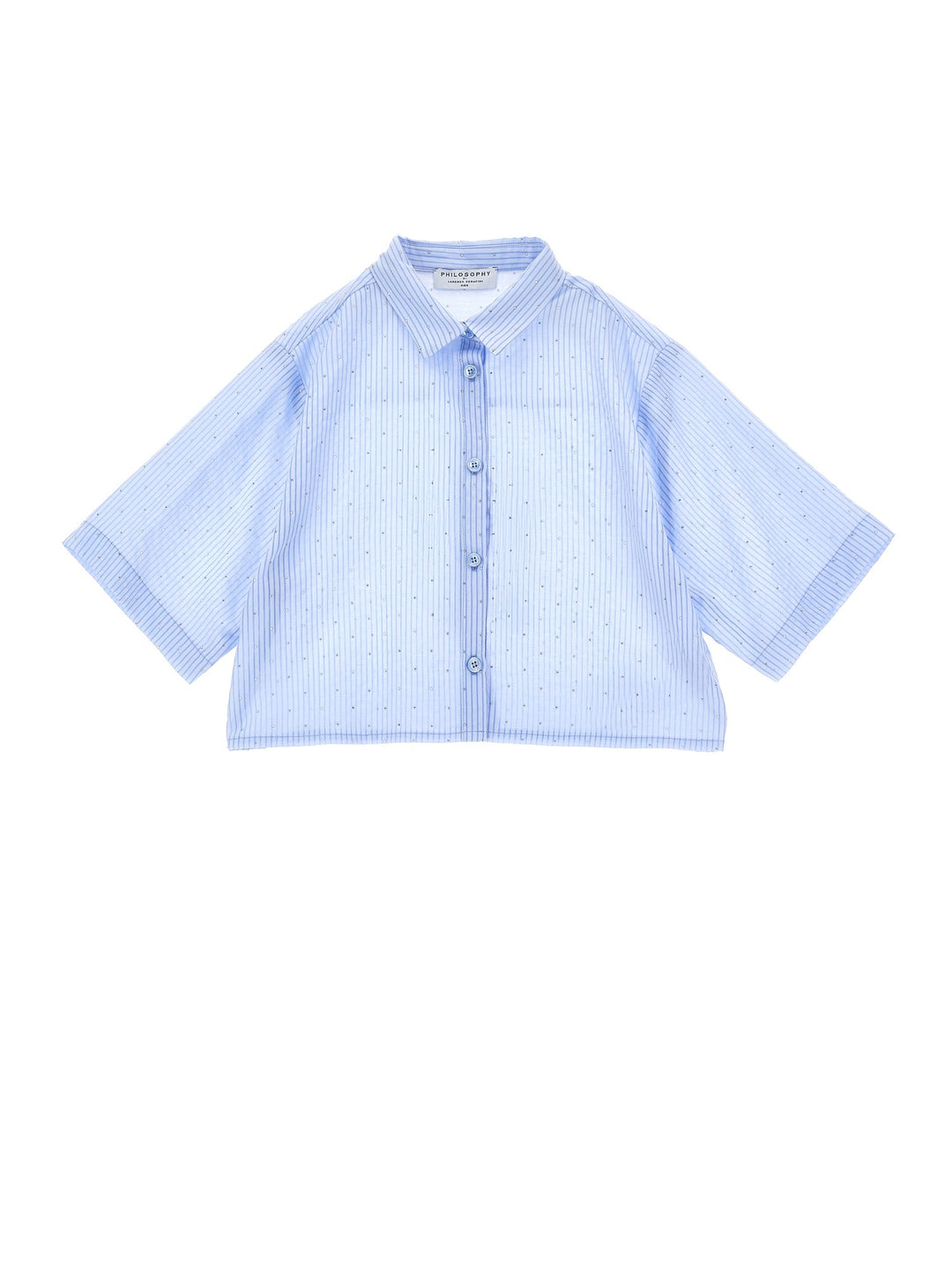 SS Boxy Button Up Shirt With Allover Stones - 0058 Blue - Posh New York