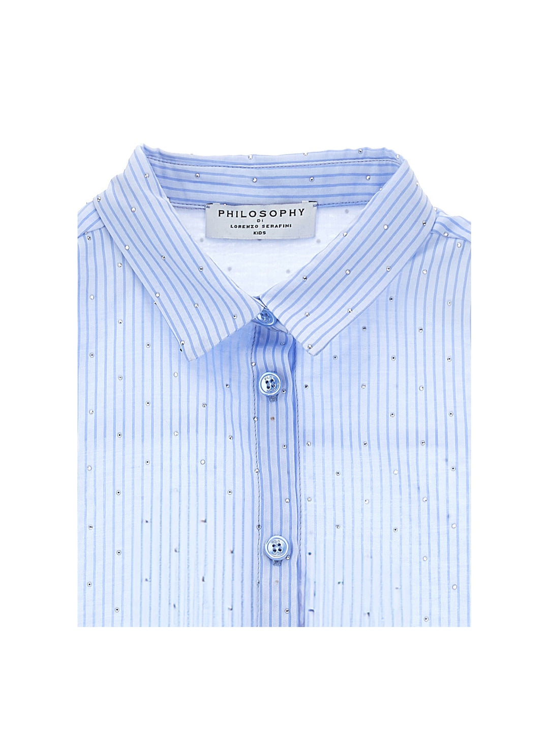 SS Boxy Button Up Shirt With Allover Stones - 0058 Blue - Posh New York