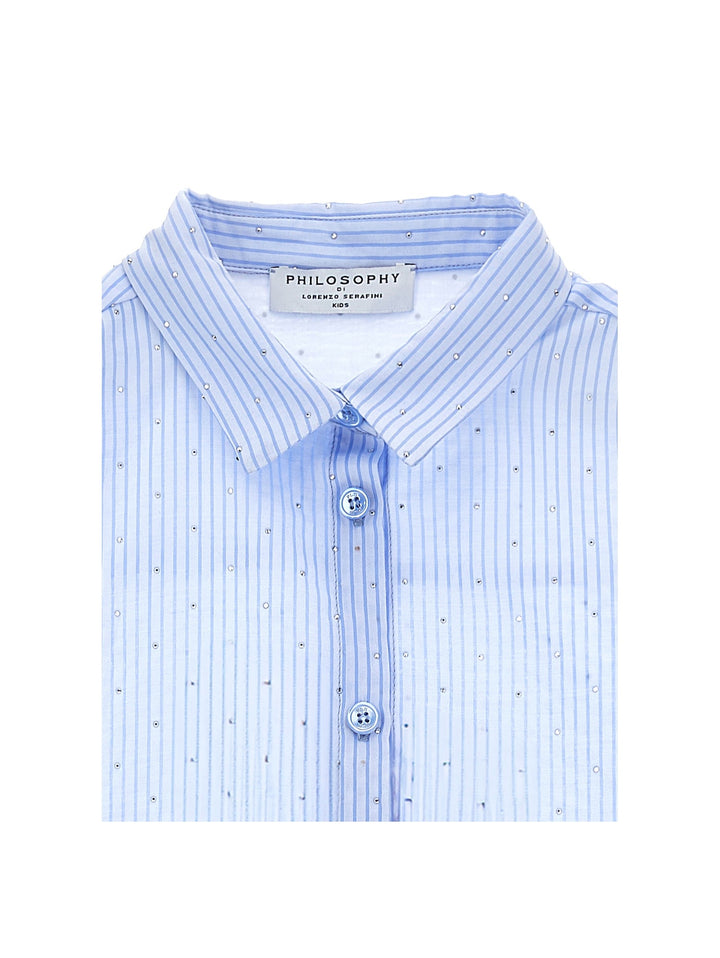 SS Boxy Button Up Shirt With Allover Stones - 0058 Blue - Posh New York
