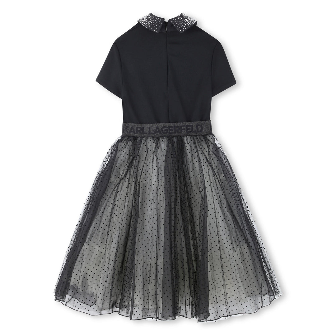 SS Mesh Tutu with Flocked Polka Dot Dress - Black - Posh New York