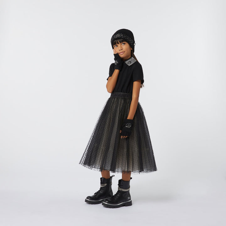 SS Mesh Tutu with Flocked Polka Dot Dress - Black - Posh New York