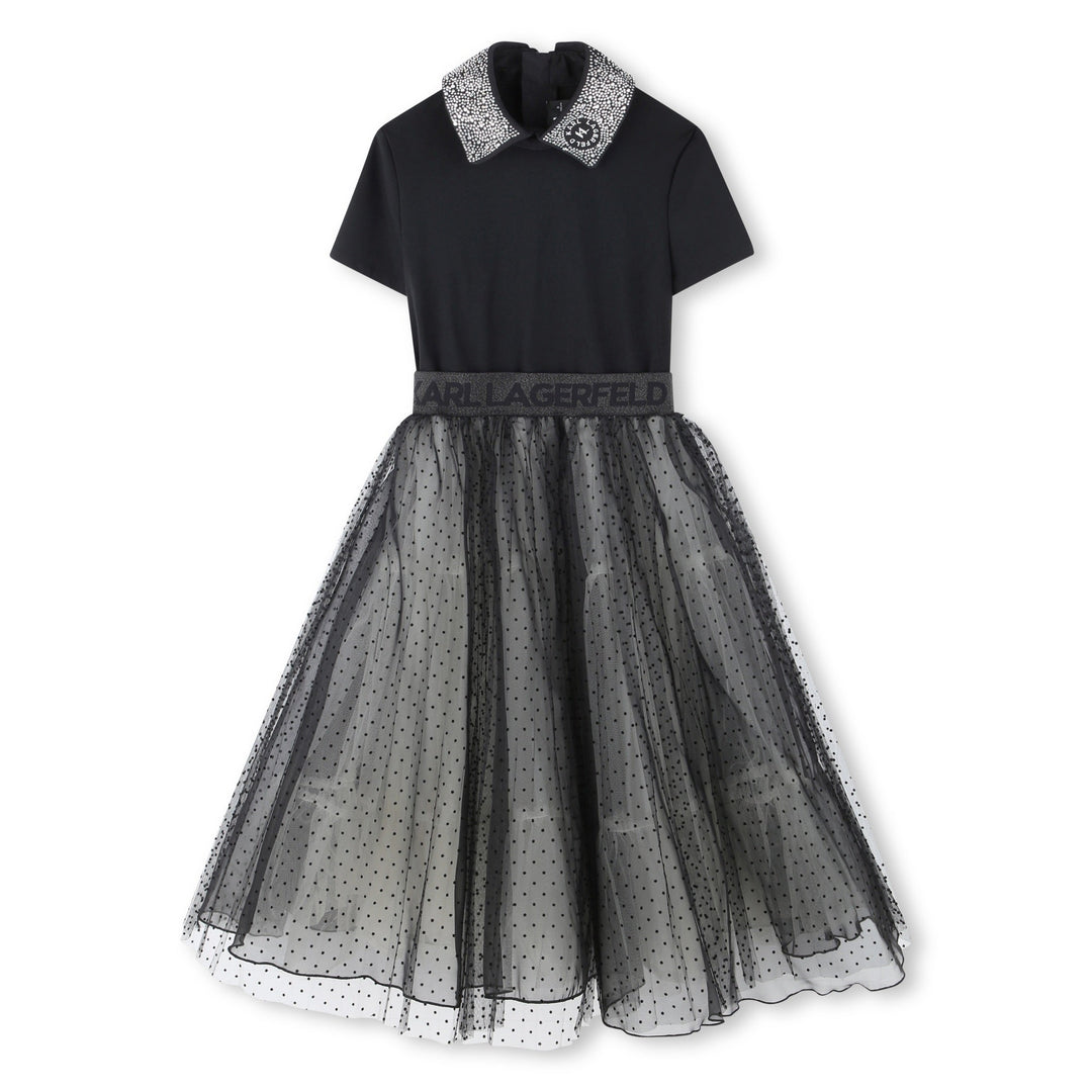 SS Mesh Tutu with Flocked Polka Dot Dress - Black - Posh New York