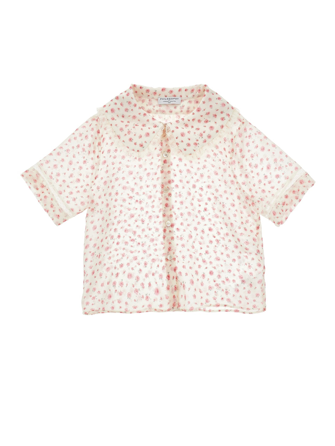 SS Small Rose Print Button Up Blouse - 0294 Wht Pink - Posh New York
