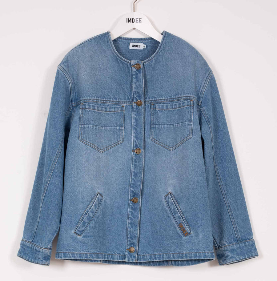 Straight Denim Jacket With Pockets - Denim - Posh New York