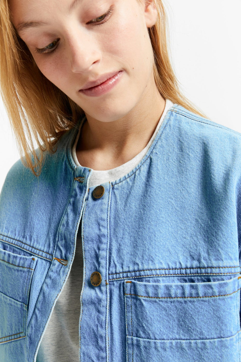 Straight Denim Jacket With Pockets - Denim - Posh New York