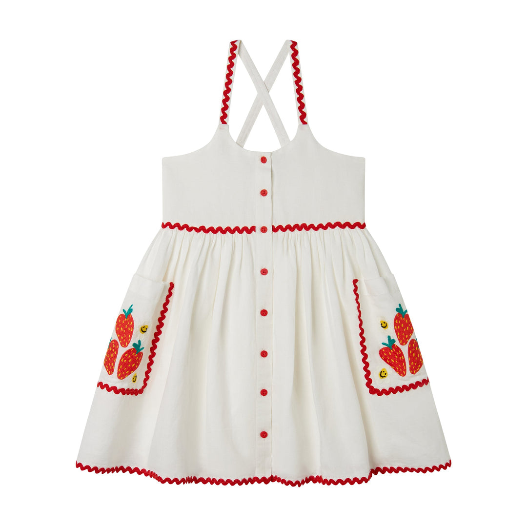 Strappy Dress with Strawberry Flower Print - White - Posh New York