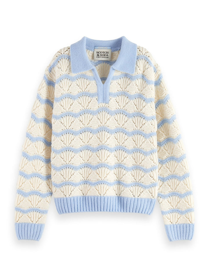 Stripe Boxy Pullover with Collar - Pcfc Blue - Posh New York