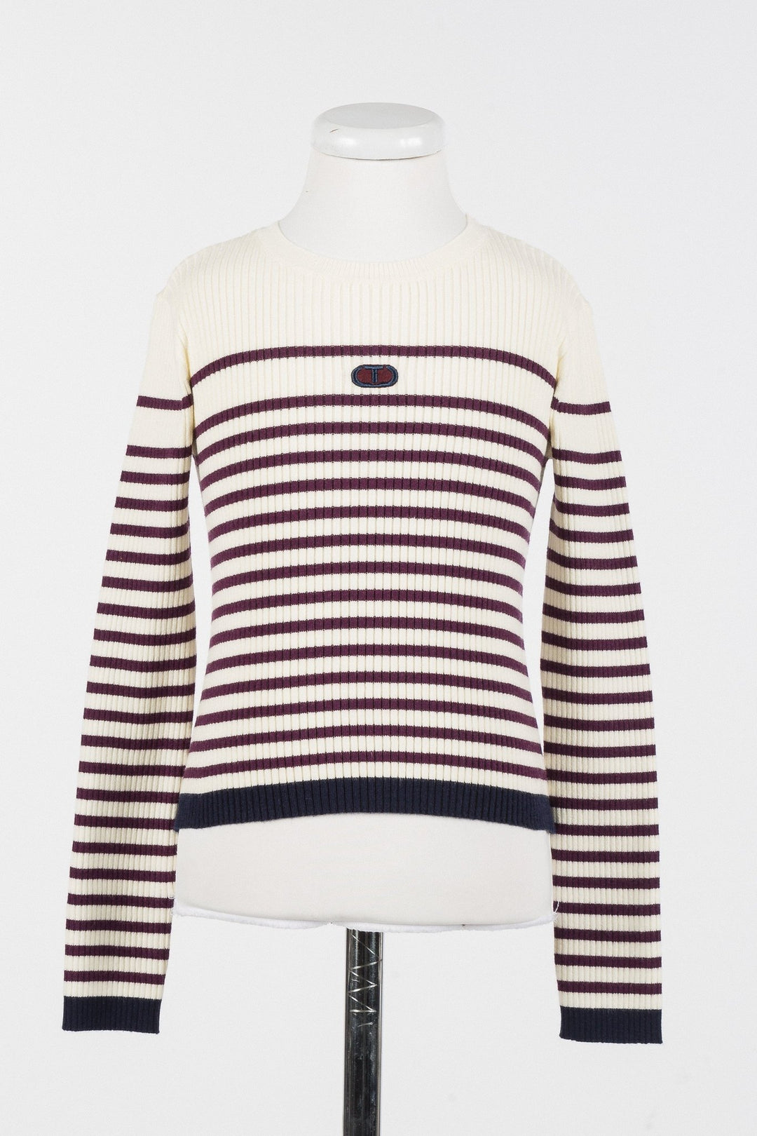 Stripe Crewneck Sweater - Cream/Burgundy - Posh New York