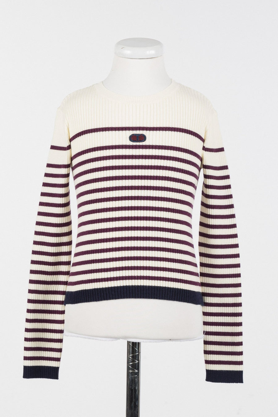 Stripe Crewneck Sweater - Cream/Burgundy - Posh New York