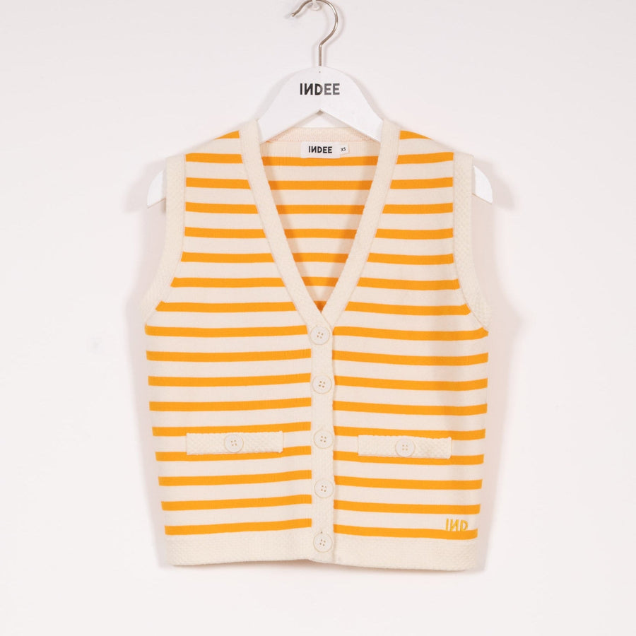 Striped Gilet V - Neck With Buttons - Yellow - Posh New York