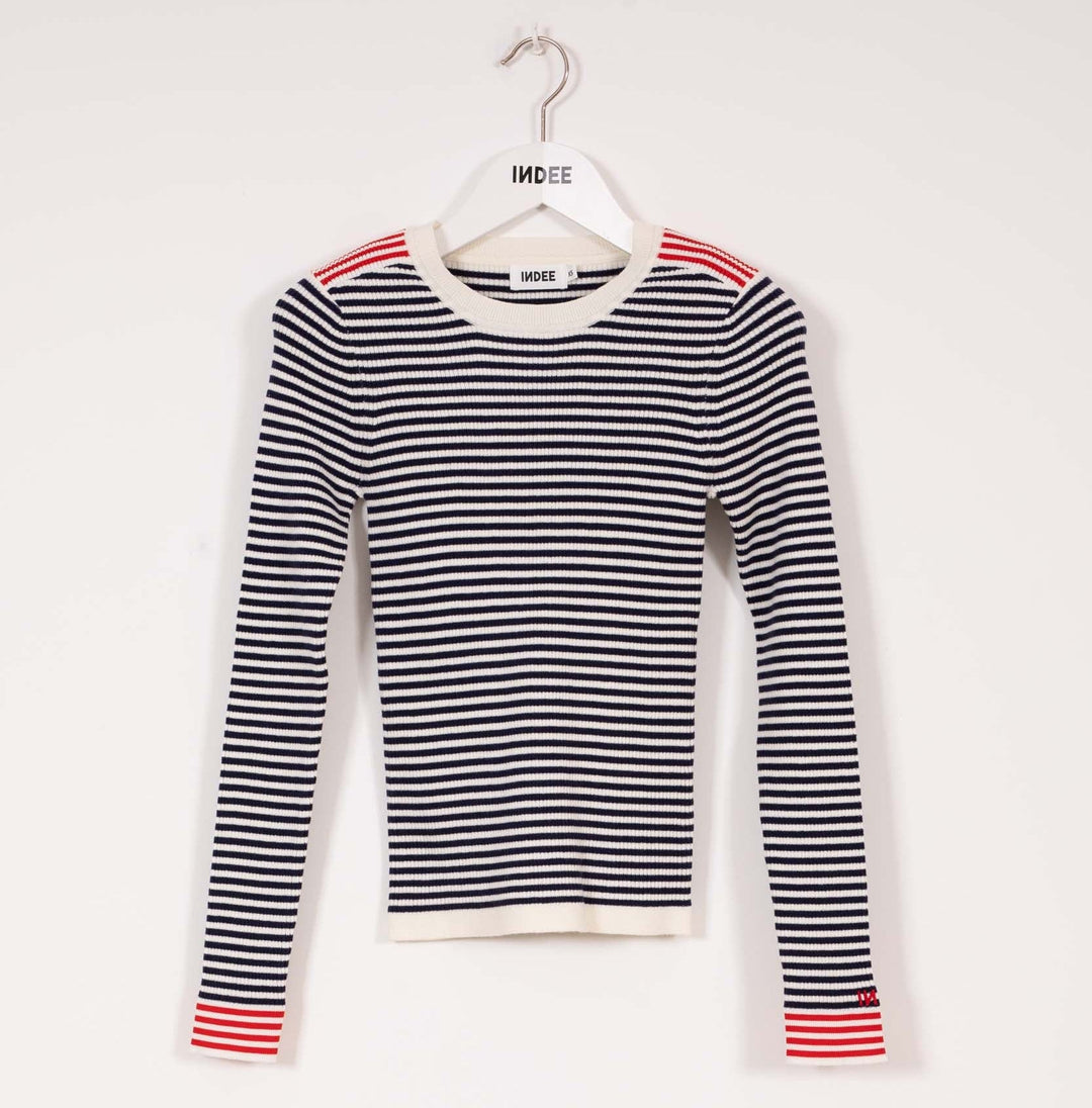 Striped Pullover Long Sleeves - Navy - Posh New York