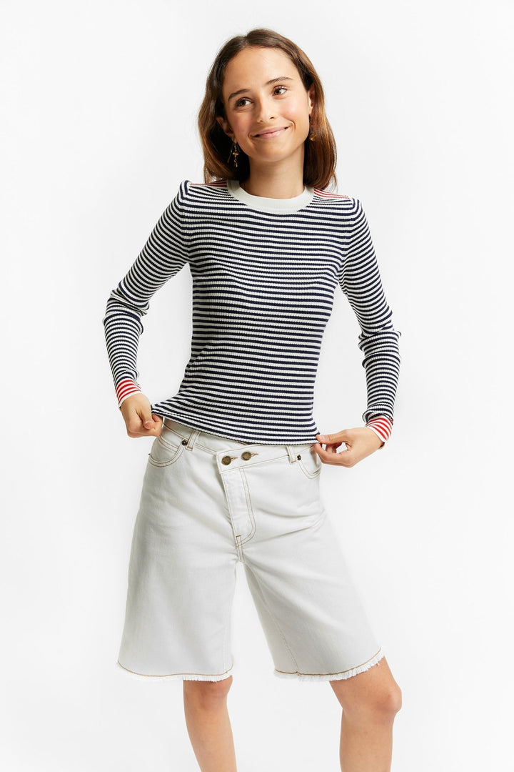 Striped Pullover Long Sleeves - Navy - Posh New York