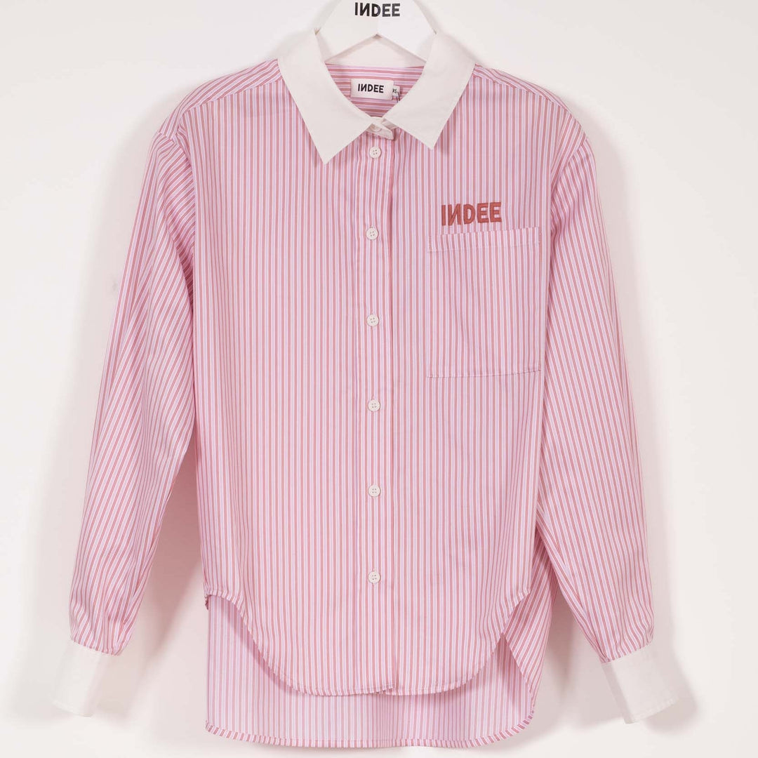 Striped Shirt With Embroidery - Pink - Posh New York
