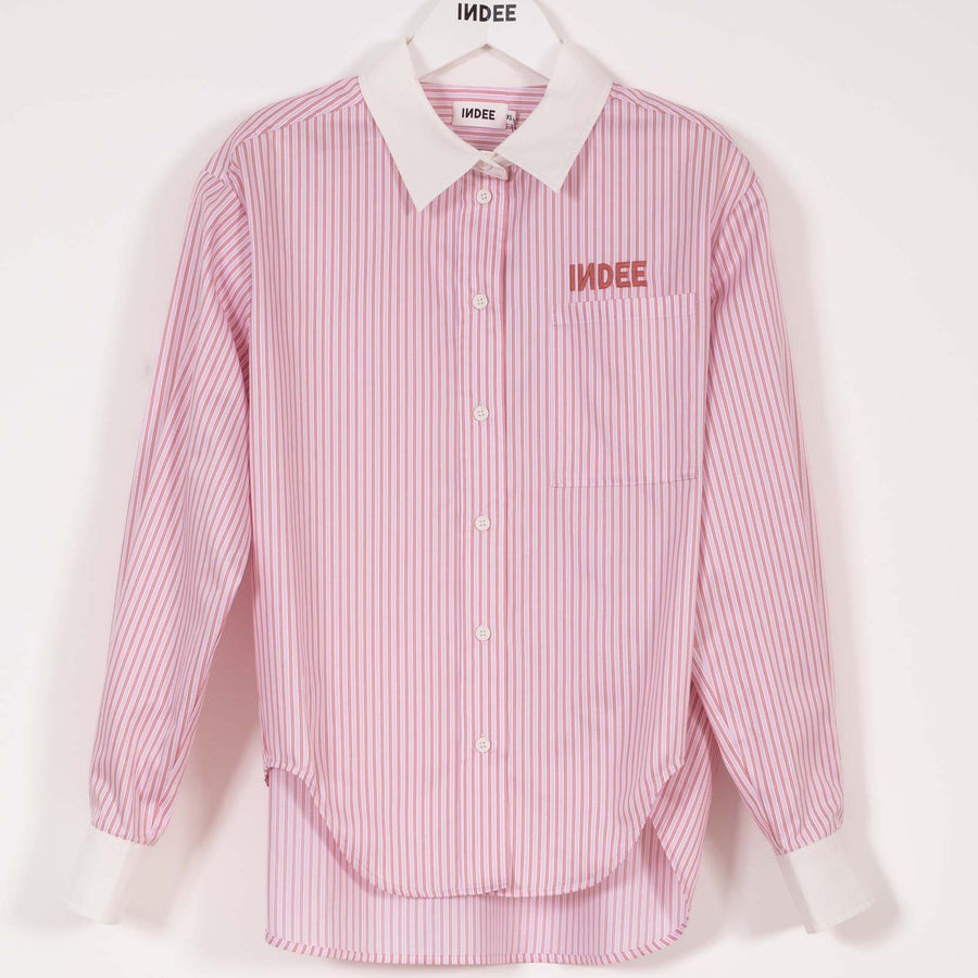 Striped Shirt With Embroidery - Pink - Posh New York