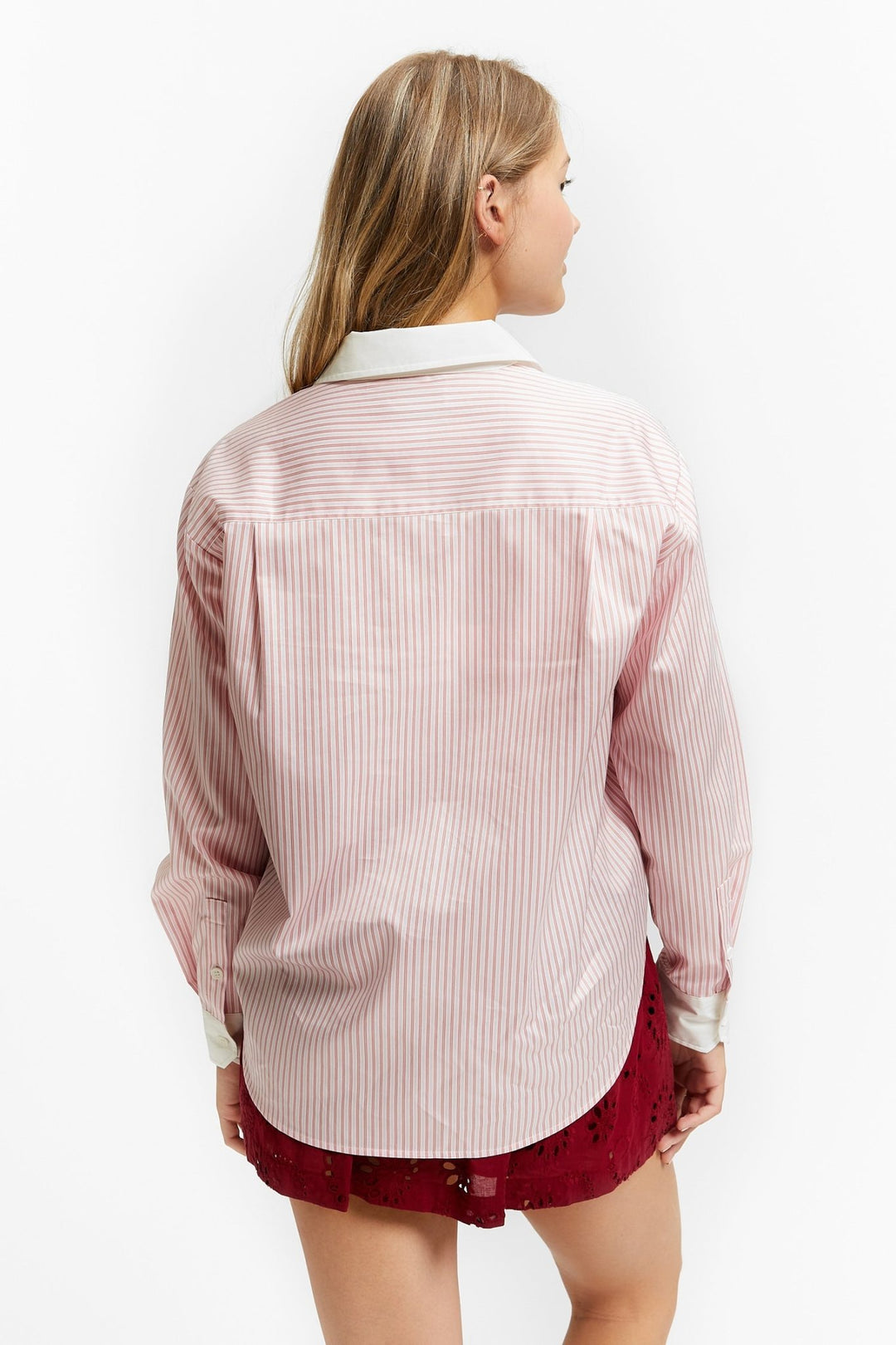 Striped Shirt With Embroidery - Pink - Posh New York