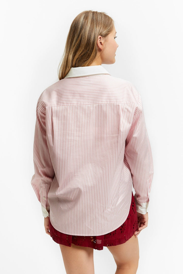Striped Shirt With Embroidery - Pink - Posh New York