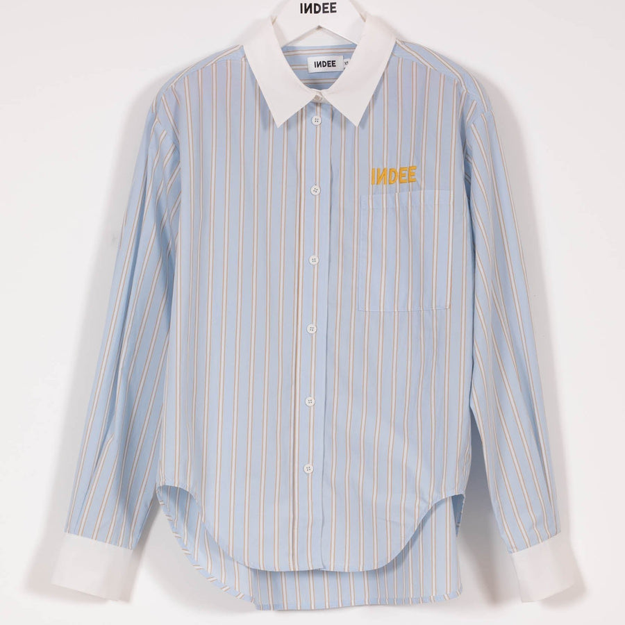 Striped Shirt With Embroidery - Sky Blue - Posh New York
