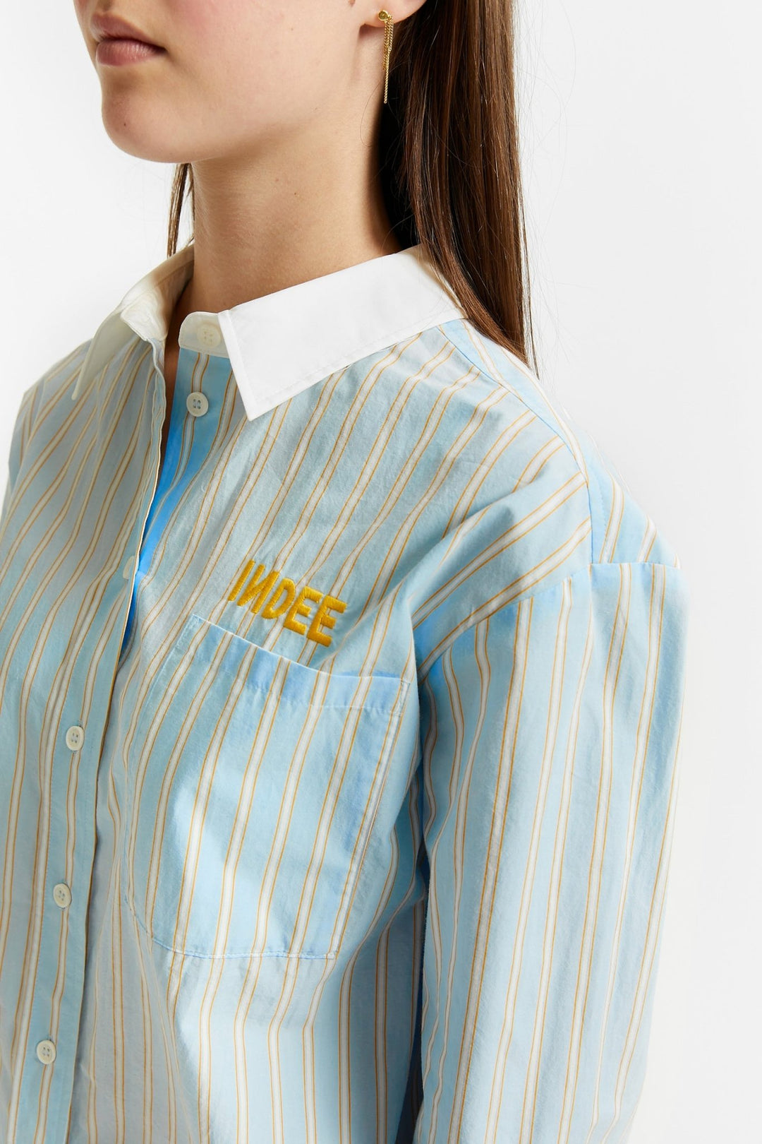 Striped Shirt With Embroidery - Sky Blue - Posh New York