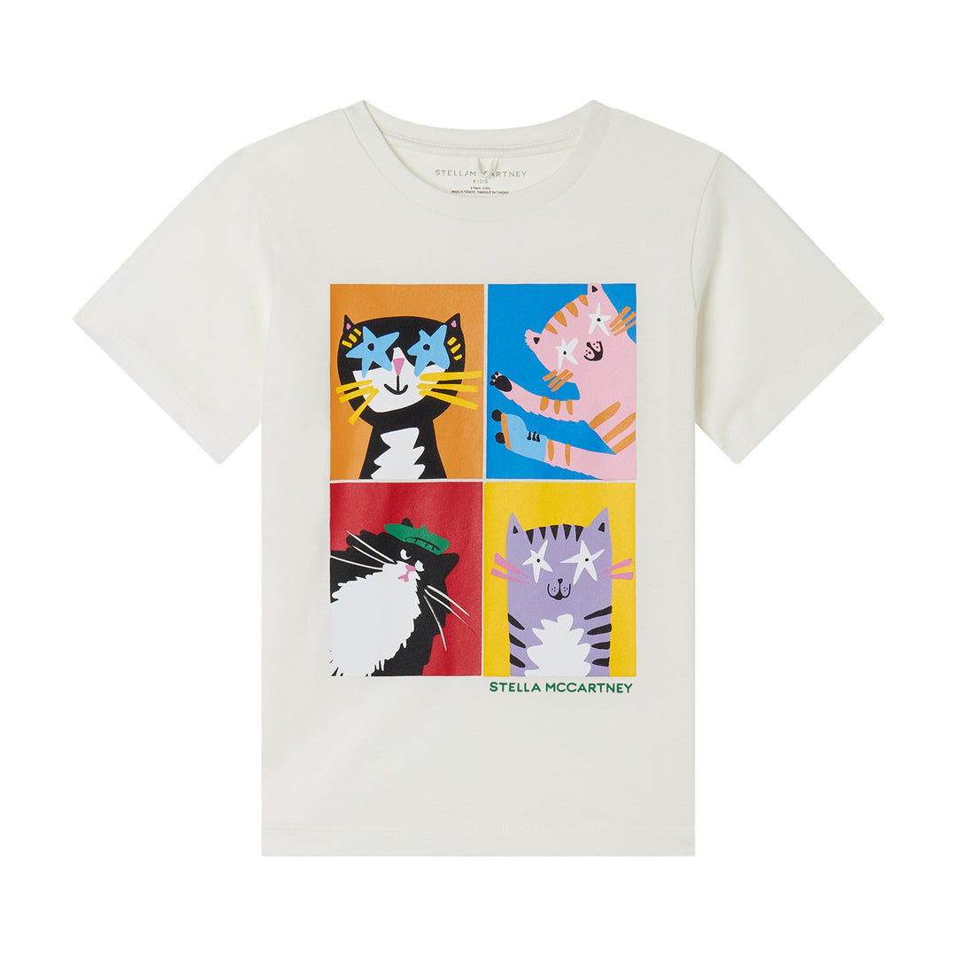 T-Shirt with Four Cats Print - White - Posh New York