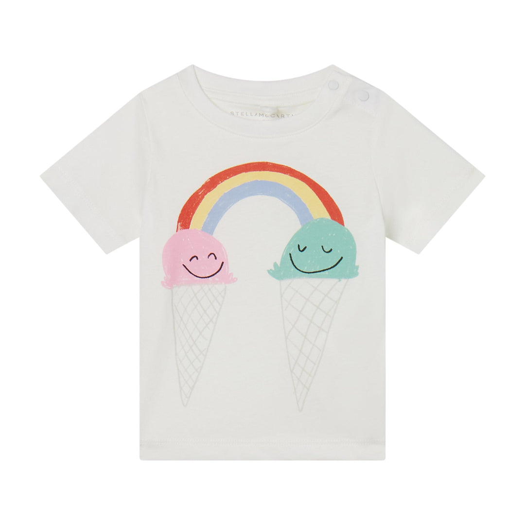 T-Shirt with Rainbow Ice Cream Print - White - Posh New York