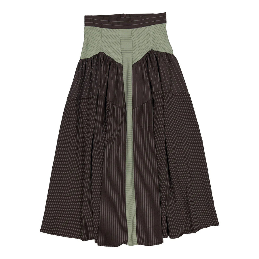 Taupe Pin Stripe Drop Waiste Skirt - Multicolor - Posh New York