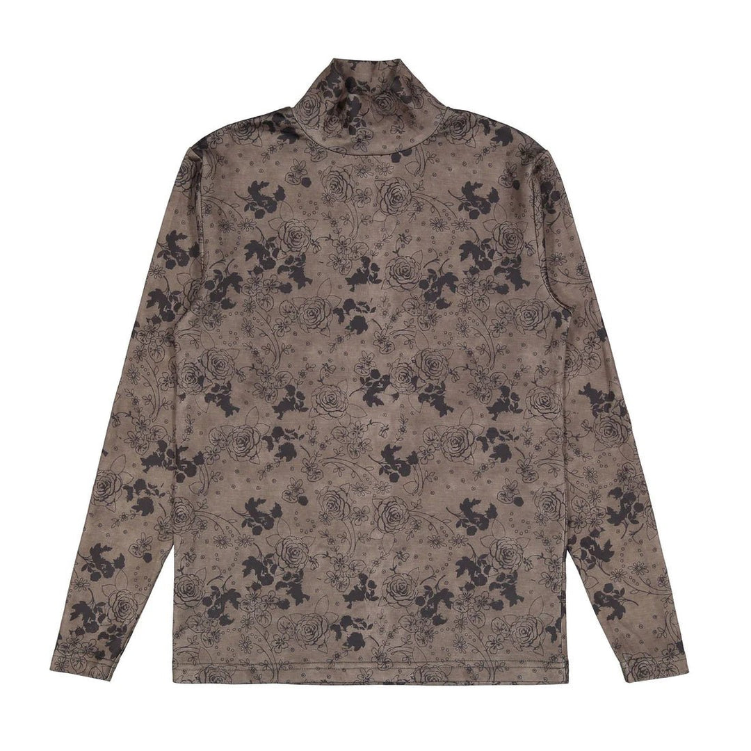 Taupe Roses Print Knit Turteneck - Print - Posh New York