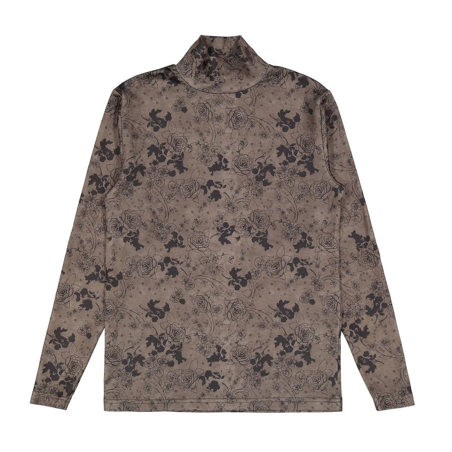 Taupe Roses Print Knit Turteneck - Print - Posh New York