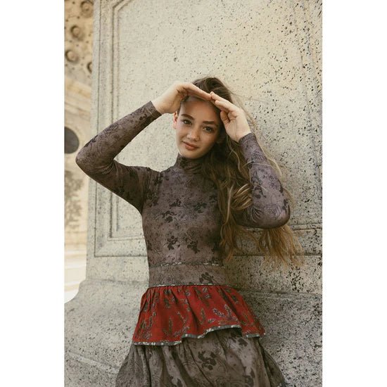 Taupe Roses Print Knit Turteneck - Print - Posh New York