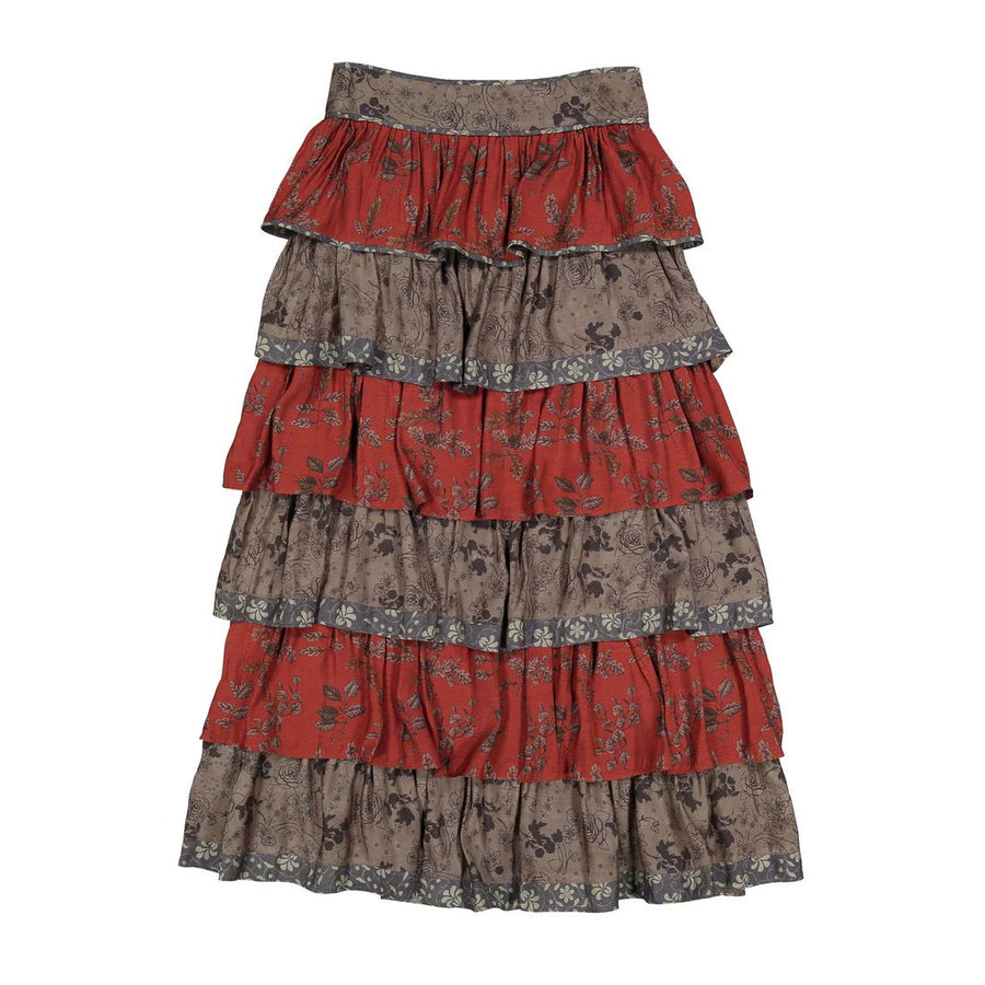 Taupe Rustic Ruffle Layered Skirt - Print - Posh New York