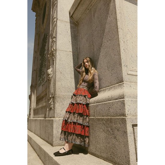 Taupe Rustic Ruffle Layered Skirt - Print - Posh New York