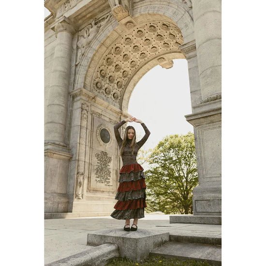 Taupe Rustic Ruffle Layered Skirt - Print - Posh New York