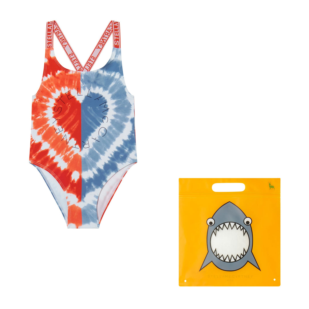 Tie Dye Swimsuit with Logo Disk Print - Red Blue - Posh New York