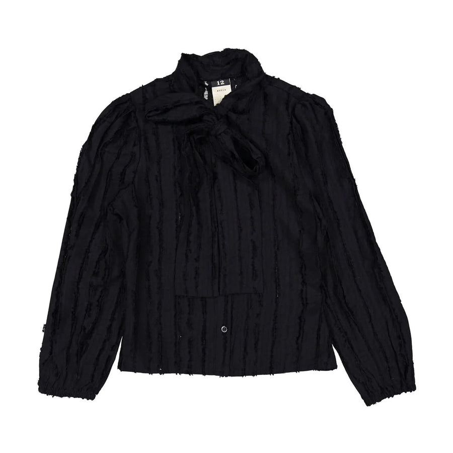 Tie Texture Blouse - Black - Posh New York