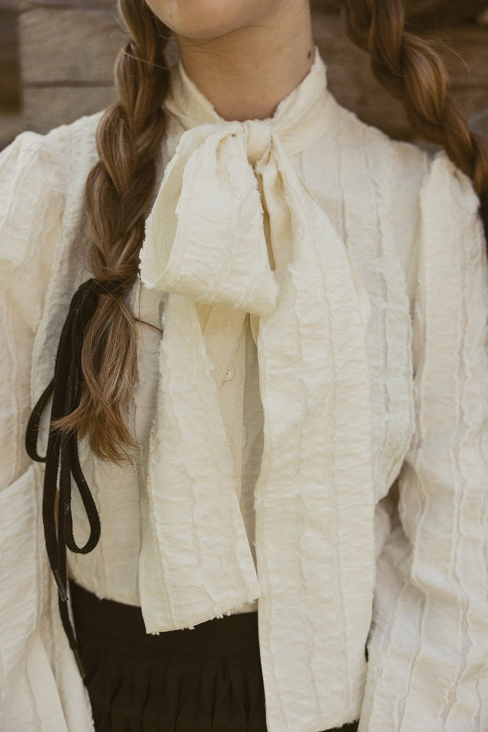 Tie Texture Blouse - Cream - Posh New York