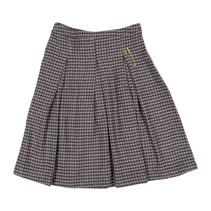 Tweed Pleated Skirt with Pin - Plaid - Posh New York