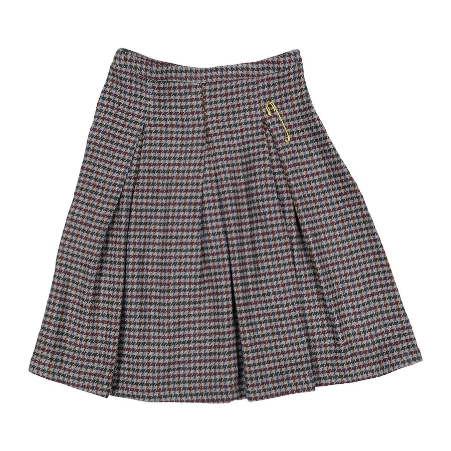 Tweed Pleated Skirt with Pin - Plaid - Posh New York