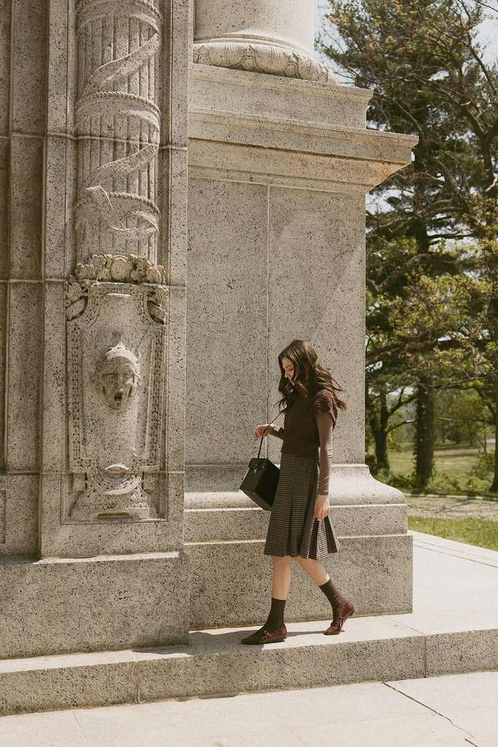 Tweed Pleated Skirt with Pin - Plaid - Posh New York