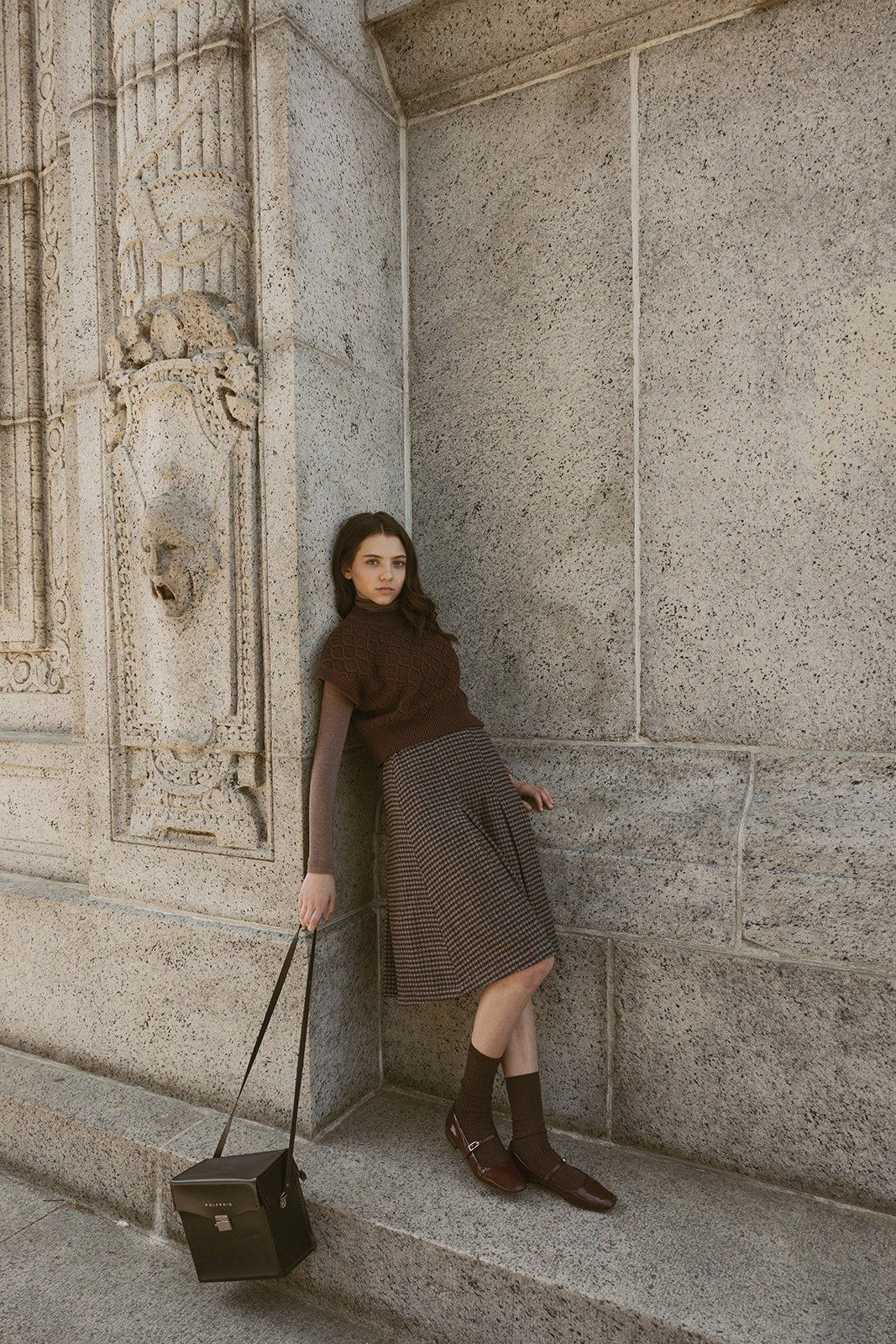 Tweed Pleated Skirt with Pin - Plaid - Posh New York