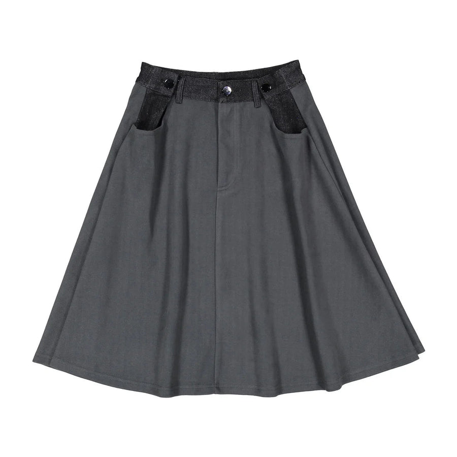 Two Tone Denim Suede Skirt - Black - Posh New York