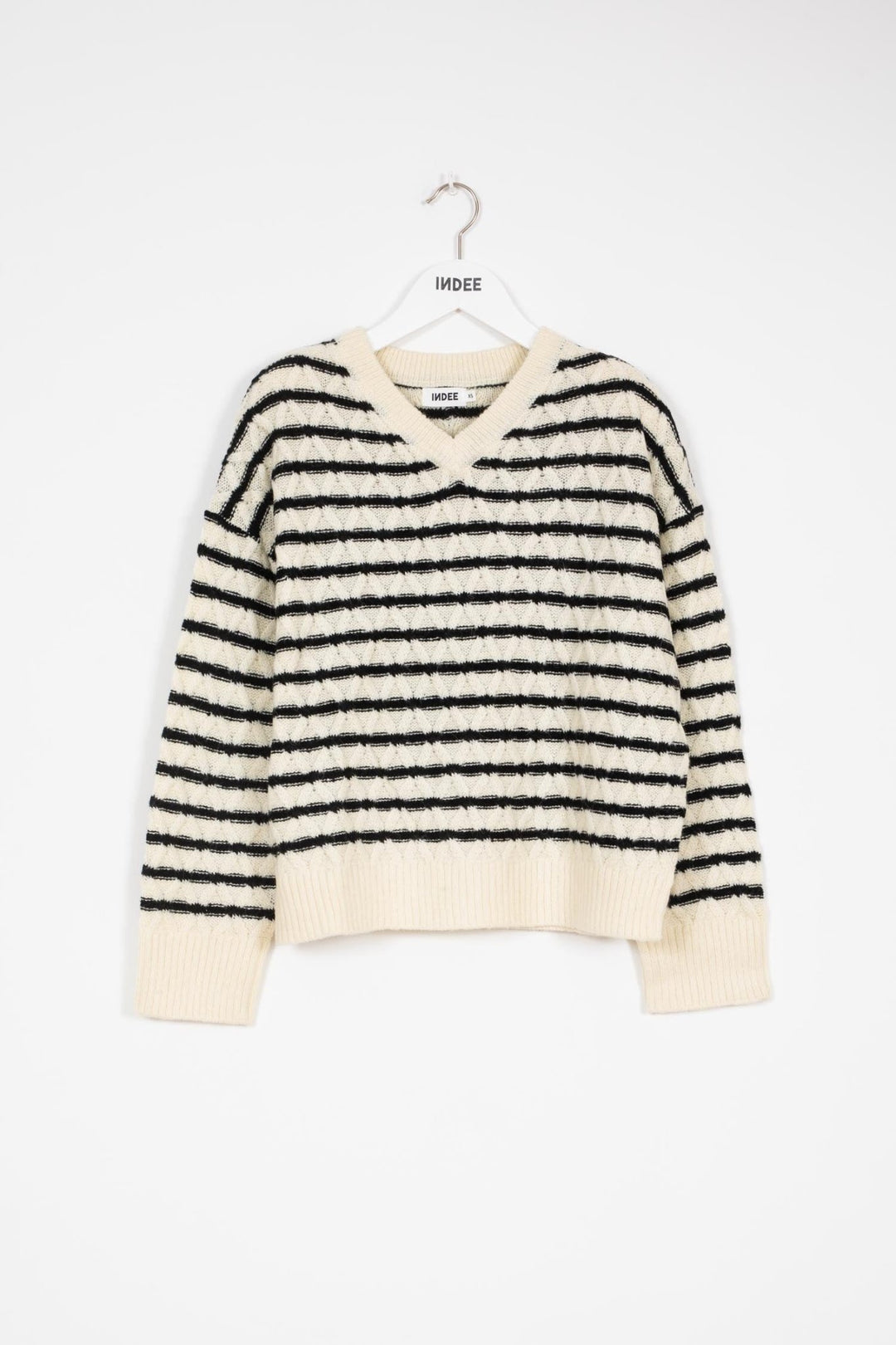 V Neck Cabel Striped Pullover - Off White - Posh New York