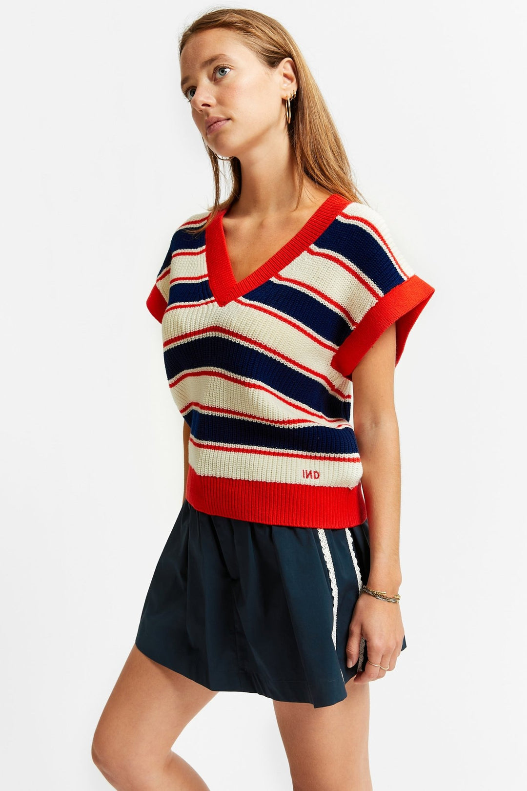 V - Neck Gilet With Stripes - Navy - Posh New York