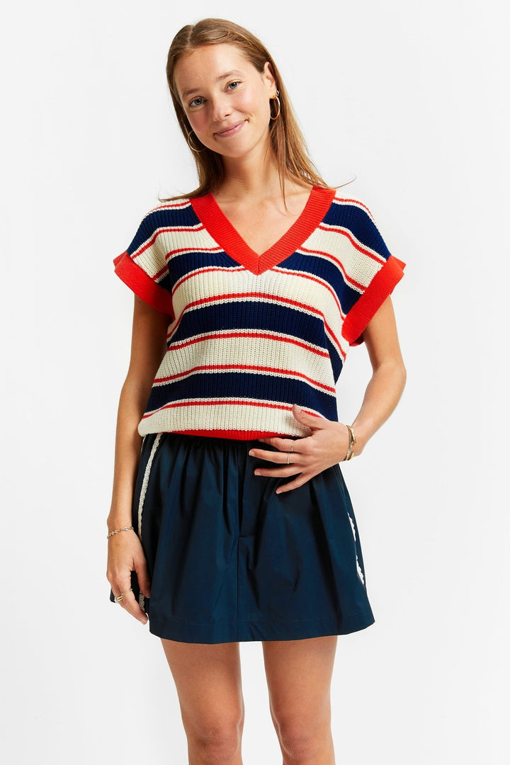 V - Neck Gilet With Stripes - Navy - Posh New York