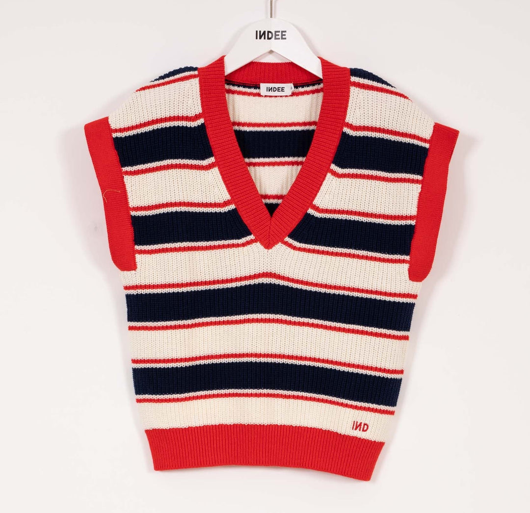 V - Neck Gilet With Stripes - Navy - Posh New York