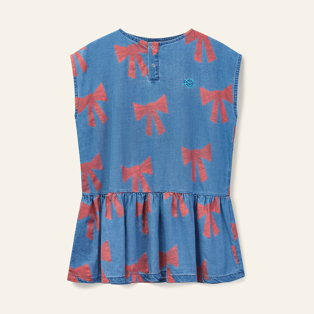 Vela Drop Waist Bow Dress - Twill Denim - Posh New York