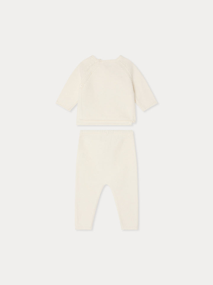 White Knit 2 Piece Set With Flowers - Rose 920 - Posh New York