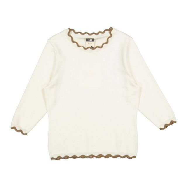 White Sweater With Trim - Brown - Posh New York