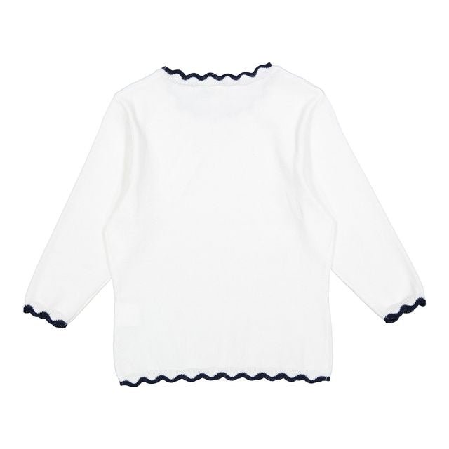 White Sweater With Trim - Navy - Posh New York