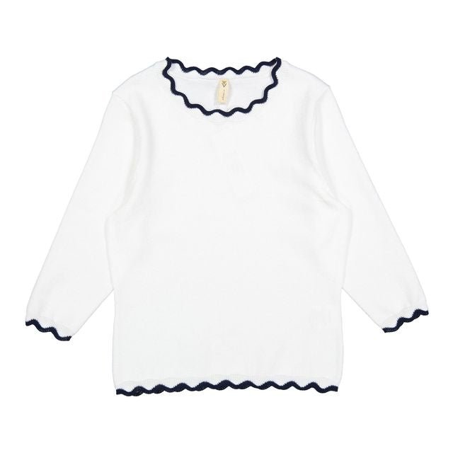 White Sweater With Trim - Navy - Posh New York