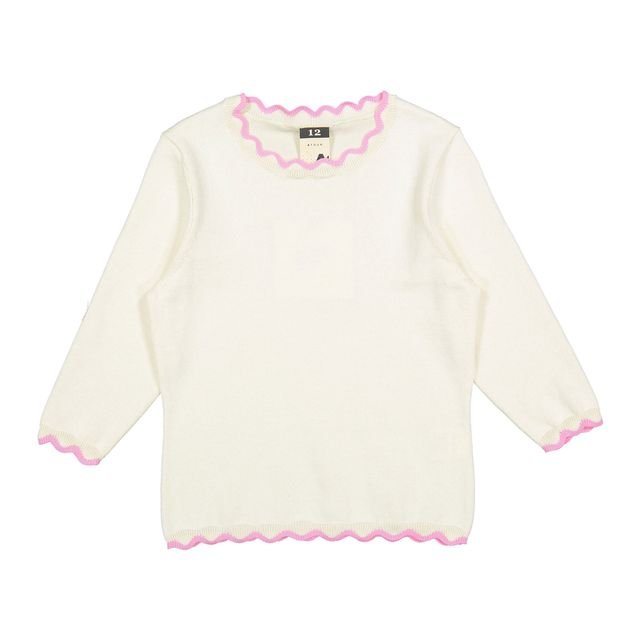 White Sweater With Trim - Pink - Posh New York