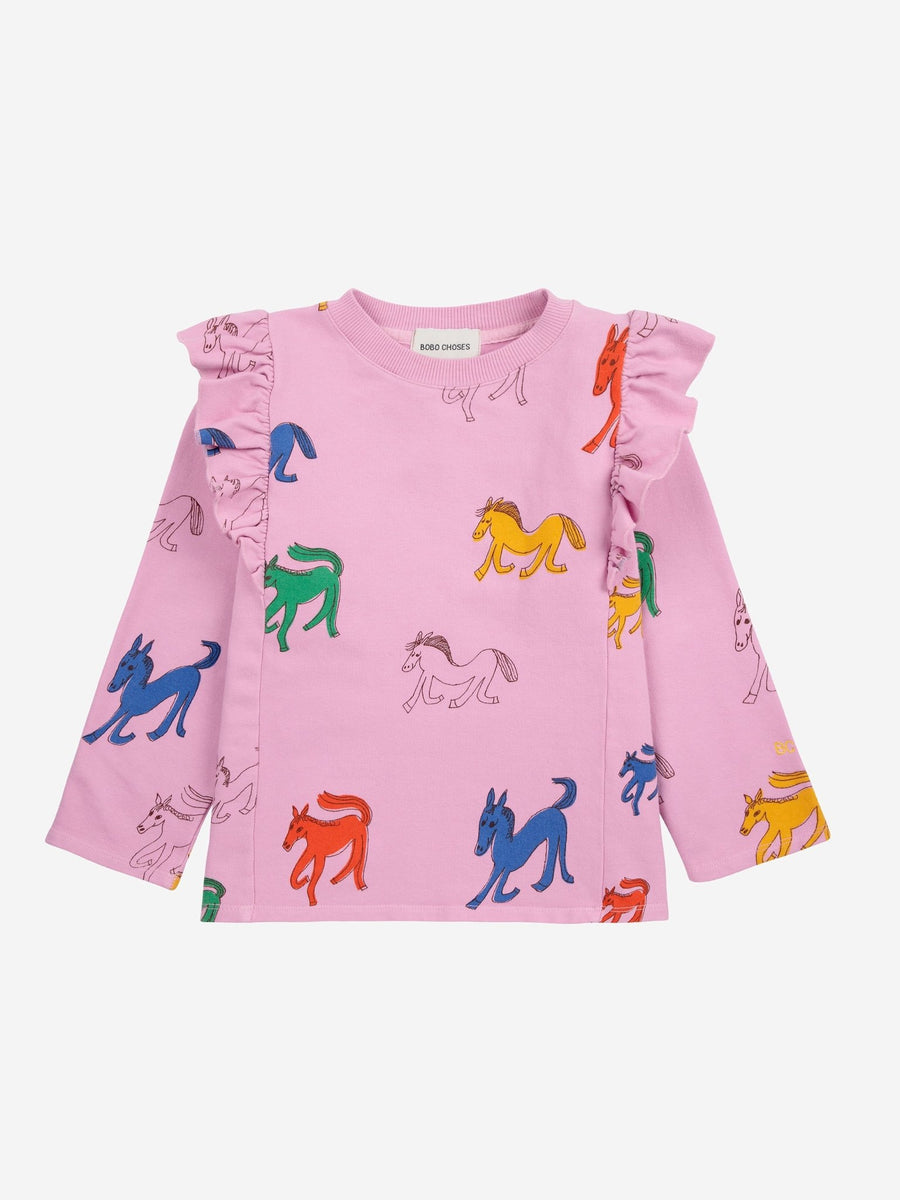 Wonder Horse All Over Ruffle Sweatshirt - Pink - Posh New York